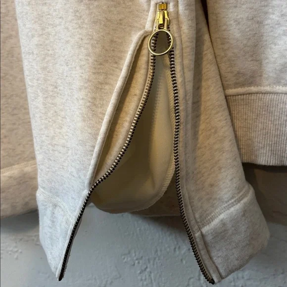 Athleta White Gray Mock Neck Pullover Fleece Sweatshirt with Pockets L - Picture 6 of 8